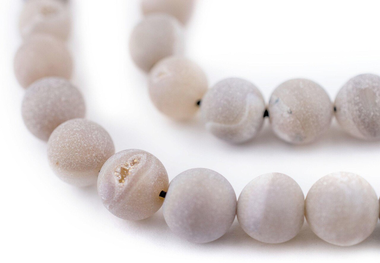 The Bead Chest Pearl Round Druzy Agate Beads (12mm): Organic Gemstone Round Spherical Energy Stone Healing Power Crystal for Jewelry Bracelet Mala Necklace Making